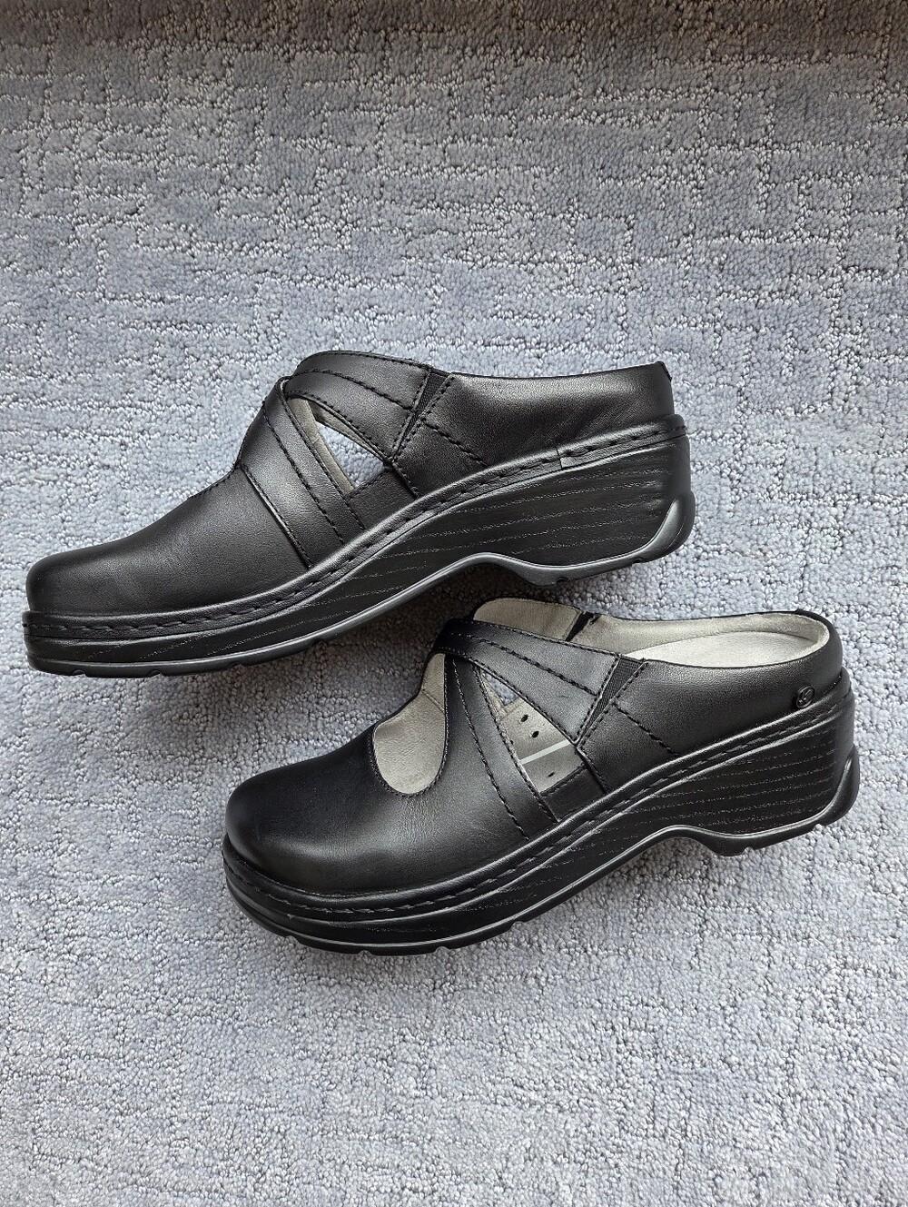 Klogs Black Leather Cross-Strap Clogs-NWOT